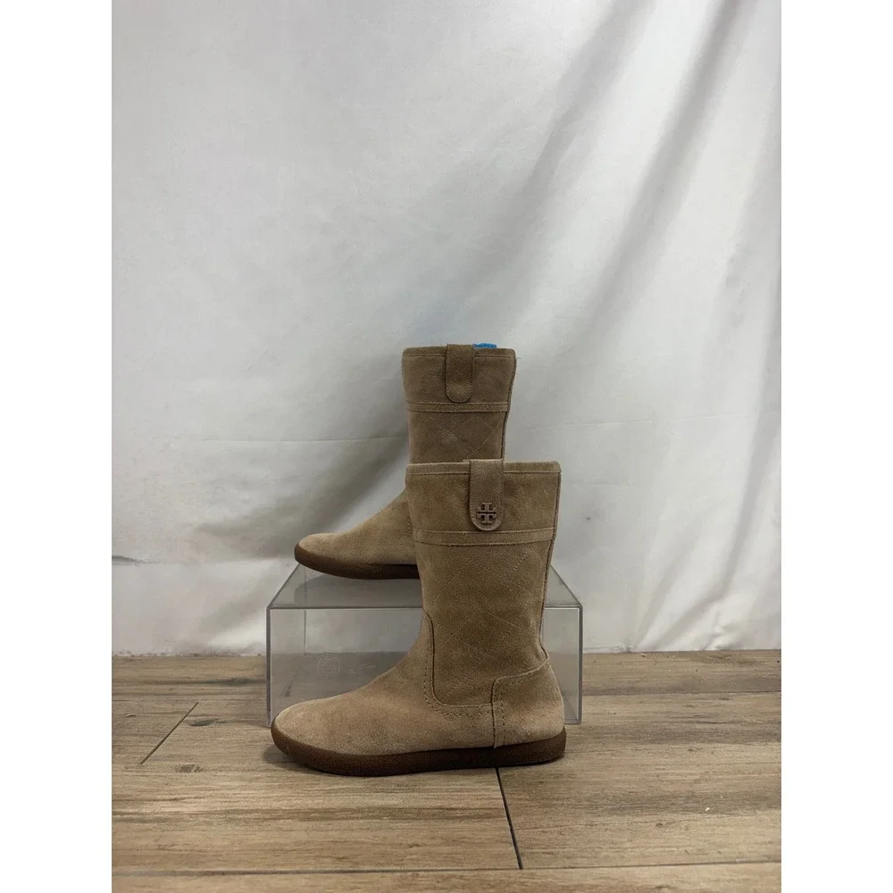Tory Burch Womens Tan Suede Quilted Shearling Lined Mid Calf Boots 6M 31597